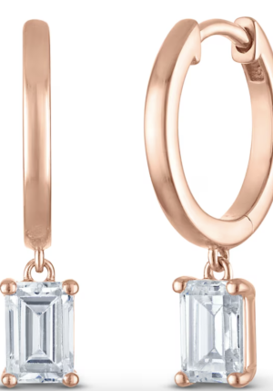 1-1/2 Carat Emerald-Cut Lab-Created Diamond Dangle Hoop Earrings in 14K Rose Gold (SI2/F)